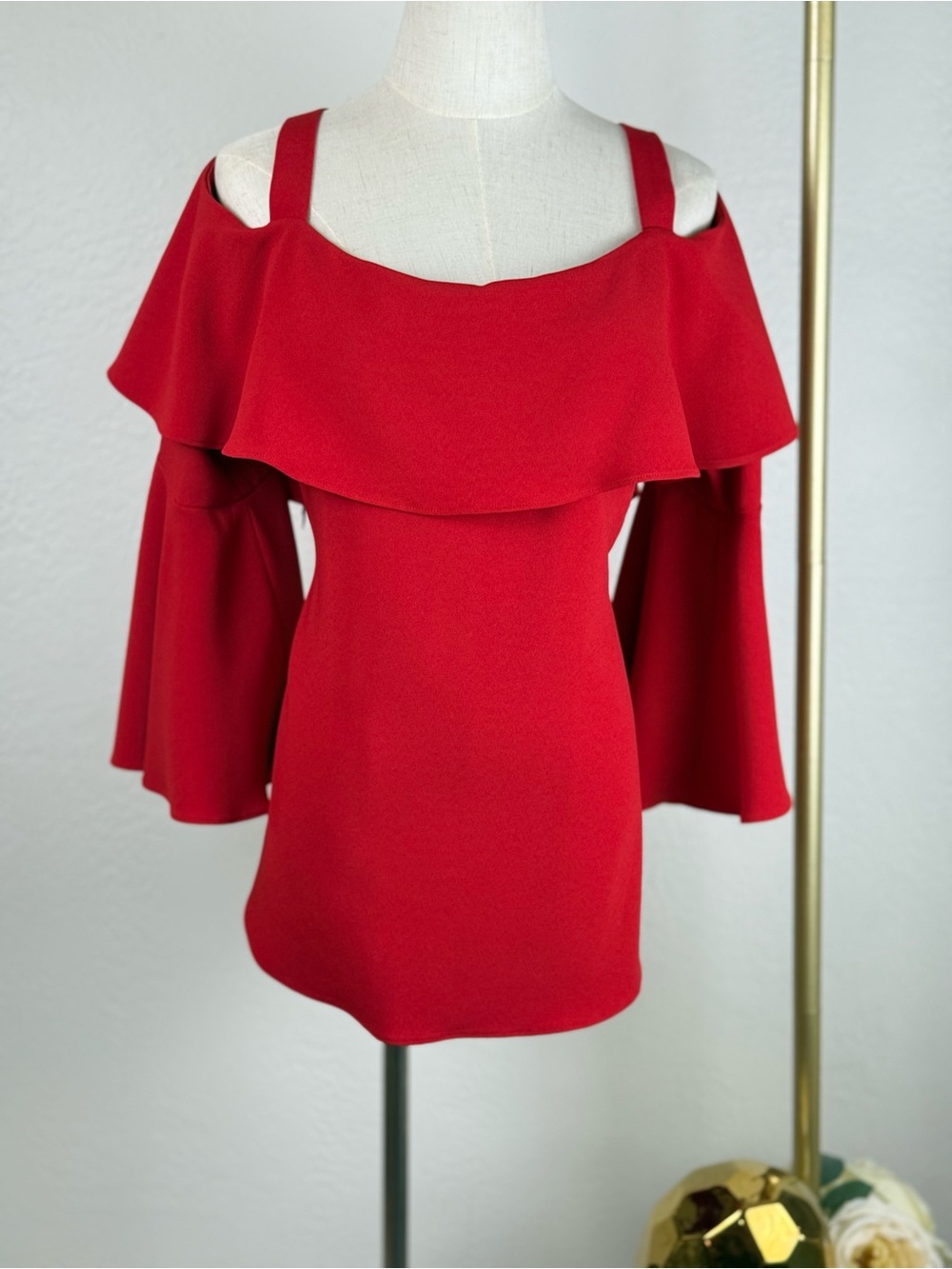 ELIE SAAB NWT Red Bell Sleeve Blouse Sz 42/8 Luxe Coquette Editorial Siren Chic
